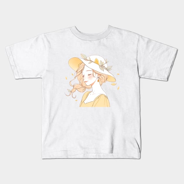 Minimalist line art pretty girl in yellow Kids T-Shirt by girl with pride